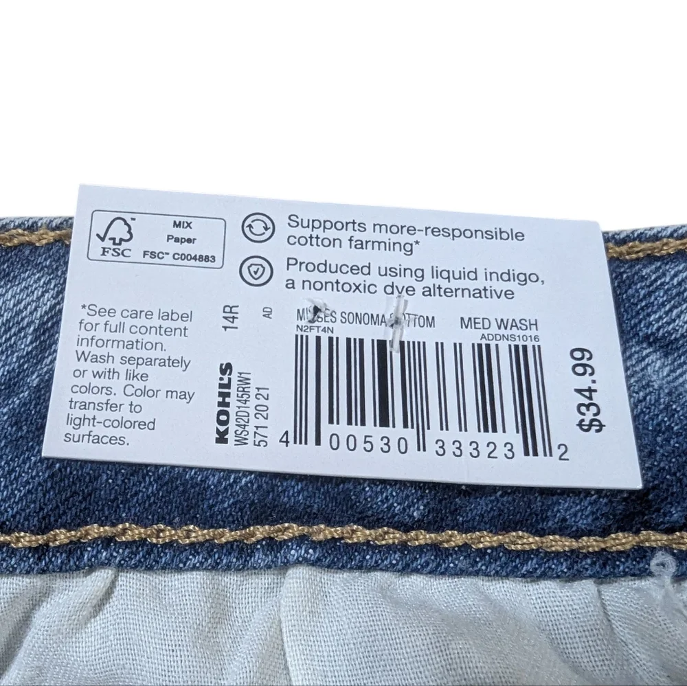 Sonoma High Rise Straight Stretch Blue Jeans Size 14
